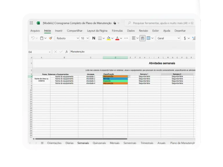 Modelo para Cronograma de Plano de Manutenção