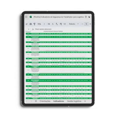 Modelo de planilha de Indicadores de segurança do trabalhador para logística
