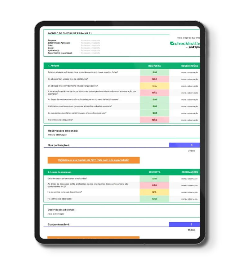 checklist para trabalho a céu aberto